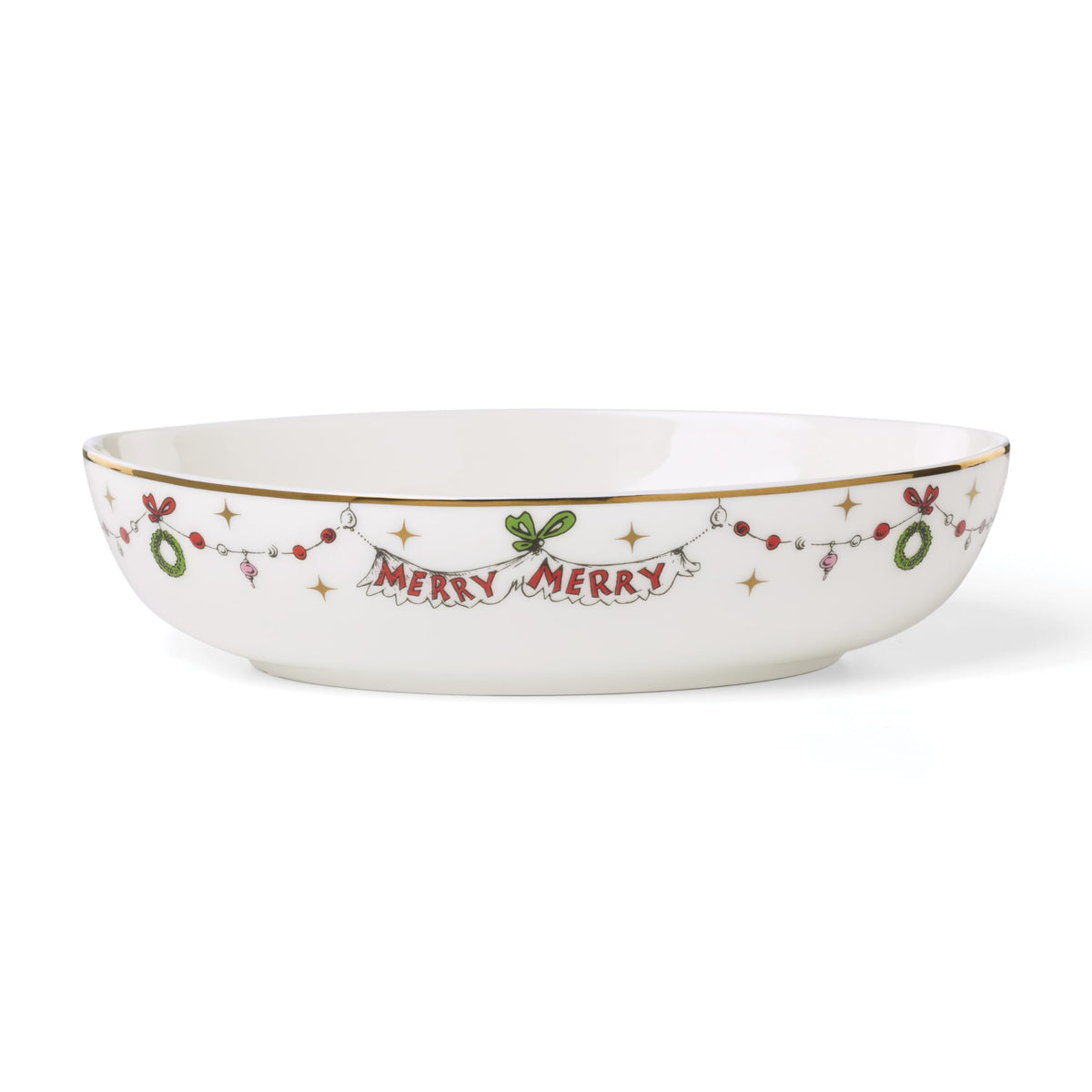 Merry Grinchmas Oval Serving Bowl by Lenox – 1 Count, 50 fluid_ounces, Porcelain, Multicolor, Model 899031