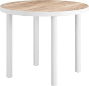 Nimara Dining Table Natural, Natural Dining Table, Modern Style, Faux Wood Tempered Glass Round Shape Tabletop, Aluminum, Outdoor Dining, 35.4" W x 35.4" D x 29.3" H