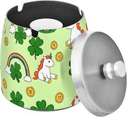 Unicorn Rainbow Clover Splash Ashtray with Lid, Outdoor Ashtrays for Patio