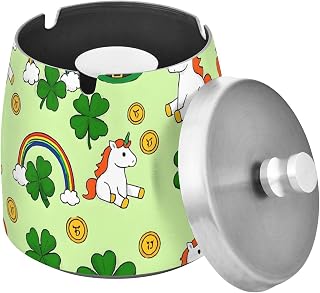 Unicorn Rainbow Clover Splash Ashtray with Lid, Outdoor Ashtrays for Patio