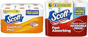 Bundle of Scott ComfortPlus Toilet Paper, 12 Double Rolls, 231 Sheets per Roll, 1-Ply Toilet Tissue + Scott Paper Towels, Choose-A-Sheet, 6 Double Rolls = 12 Regular Rolls (108 Sheets Per Roll)