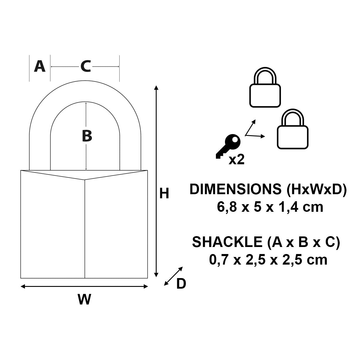 Master Lock 20mm 3-Pin Keyed Alike x 2 / Golden,Brass / 1 Keyed Padlocks