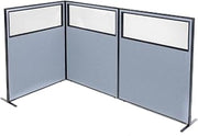 Global Industrial 48-1/4"W x 60" H Freestanding 3-Panel Corner Room Divider with Partial Window, Blue