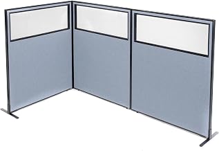 Global Industrial 48-1/4"W x 60" H Freestanding 3-Panel Corner Room Divider with Partial Window, Blue