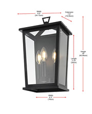 Richmond Three Light Outdoor Wall Sconce Black by Lighting Design – Iron, Black, Model OD331W16BK