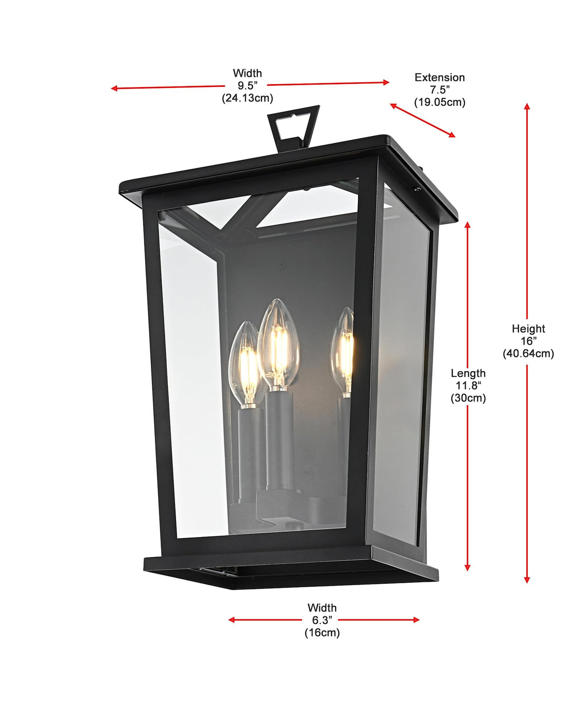 Richmond Three Light Outdoor Wall Sconce Black by Lighting Design – Iron, Black, Model OD331W16BK