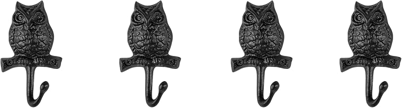 Danya B 4 Piece Black Cast Iron Owl on Branch Decorative Wall Sculpture Figure Utility Hook Set