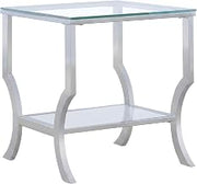 Furnifact Metal Square Glass Top End Table with Frame, Side Table and Accent Table for Living Room, Chrome