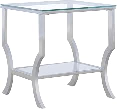 Furnifact Metal Square Glass Top End Table with Frame, Side Table and Accent Table for Living Room, Chrome