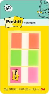 Post-it Flags, 60/On-the-Go Dispenser, 1 Dispenser/Pack, 1 in Wide, Orange, Lime, Pink (680-OLP)