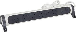 Legrand 694509 Rotatable Plug, 6-Pole Socket, On/Off+SPD, Integrated Surge Protection with Status Display (SPD), 1.5 m Cable, Ultra White/Dark Grey, 694509