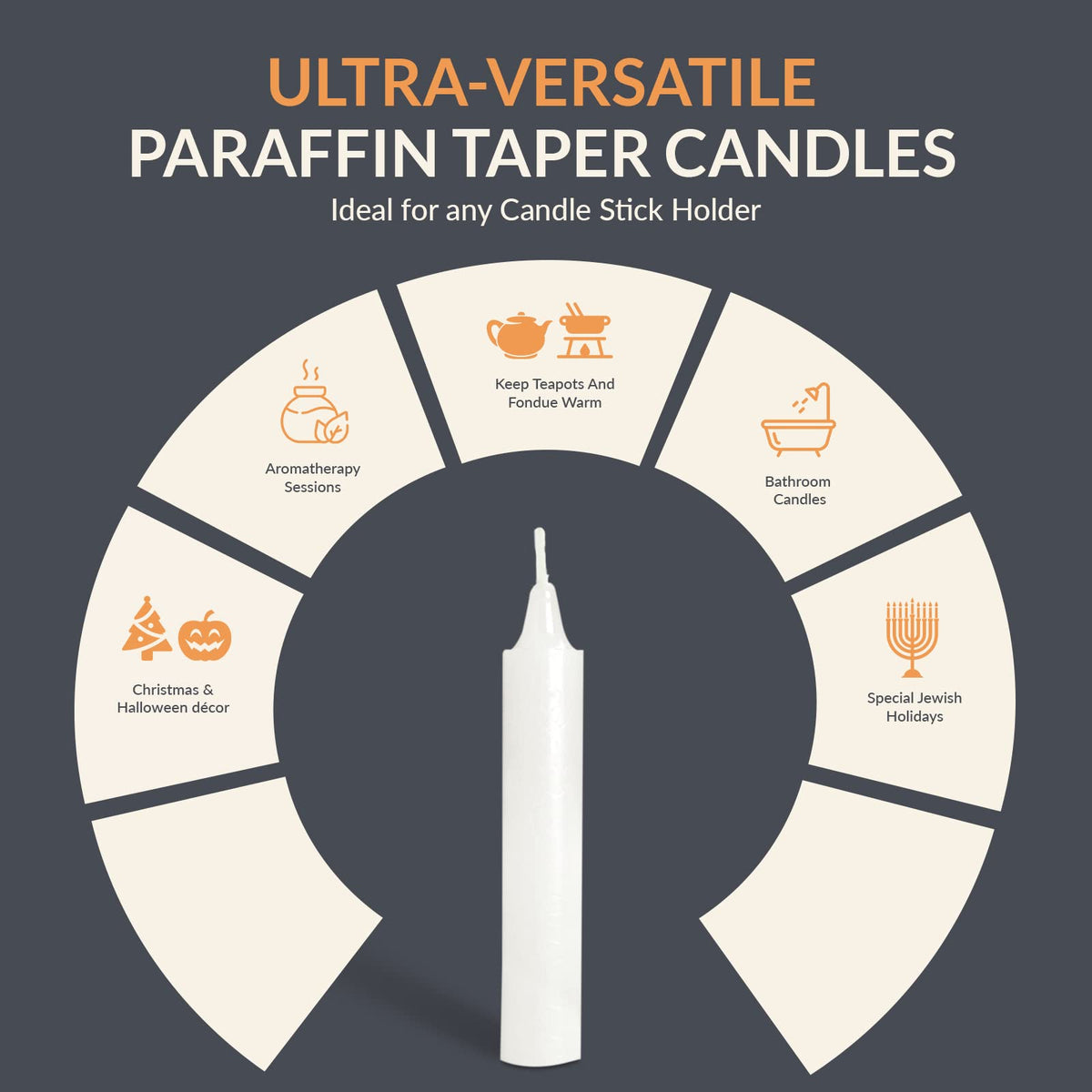 PAMI Taper Candles, Unscented Paraffin, 3 Hour Burn, 72 Pack