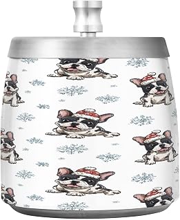 Cute French Bulldog Snowflake Splash Ashtray with Lid, Outdoor Ashtrays for Patio