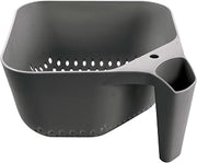 Tovolo Elements Square Colander with Handle Strainer Basket for Pasta Fruit Berries Veggies, Easy to Clean BPA Free Heat Resistant Plastic Colander with Spout 3 Quart Kitchen Strainer, Charcoal Gray