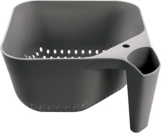 Tovolo Elements Square Colander with Handle Strainer Basket for Pasta Fruit Berries Veggies, Easy to Clean BPA Free Heat Resistant Plastic Colander with Spout 3 Quart Kitchen Strainer, Charcoal Gray