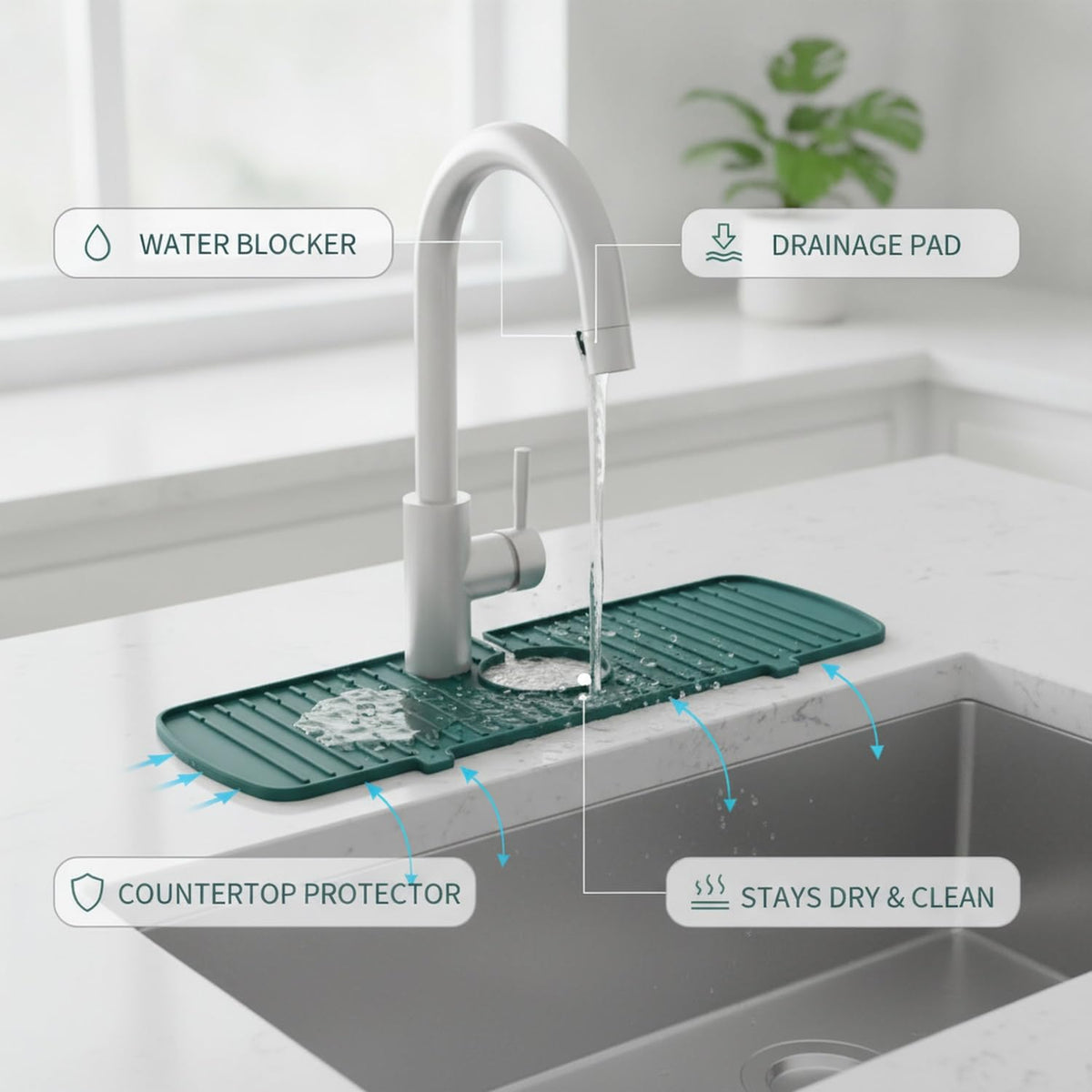 Silicone Splash Guard Mat by Generic – 13.78 x 5.71 x 0.59 in, Silicone, Green, Model J2026K08W16A0810120Z5TIJ
