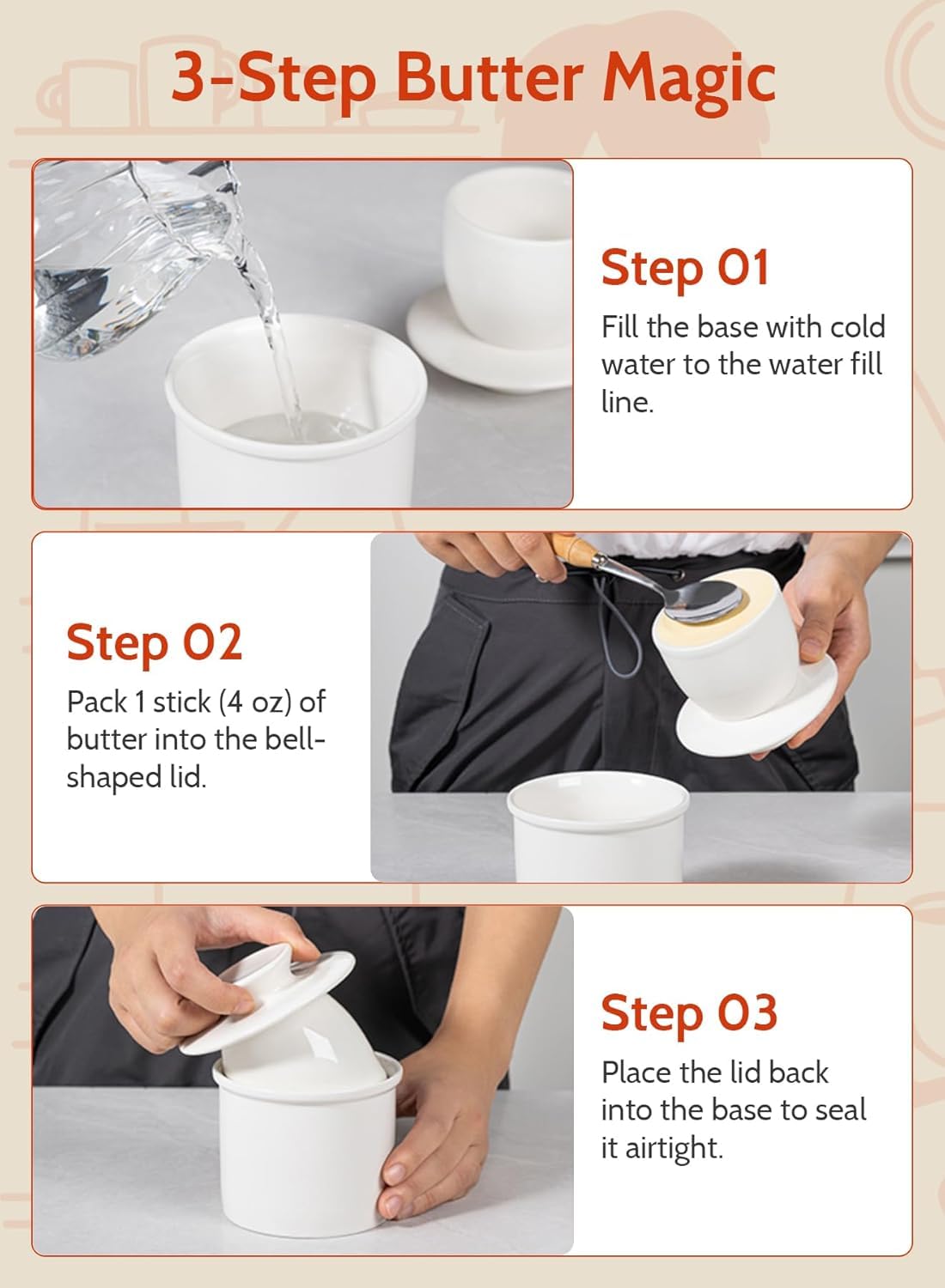 Sweese Butter Keeper, Porcelain Crock with Water Seal, White