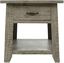 Starlight Canyon Home Pine Veneer Distressed-Finish End Table with Drawer, Rustic Farmhouse Accent Side Table for Bedroom Living Room, Driftwood Grey
