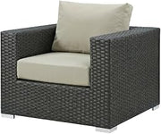 Beige Outdoor Patio Armchair, Cushioned seat and backrest, Durable Frame, Comfortable armrests, Stylish Lounge Seating for Outdoor Spaces