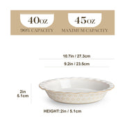 Malacasa Stoneware Pie Dish, 9 Inch Embossed, Ivory