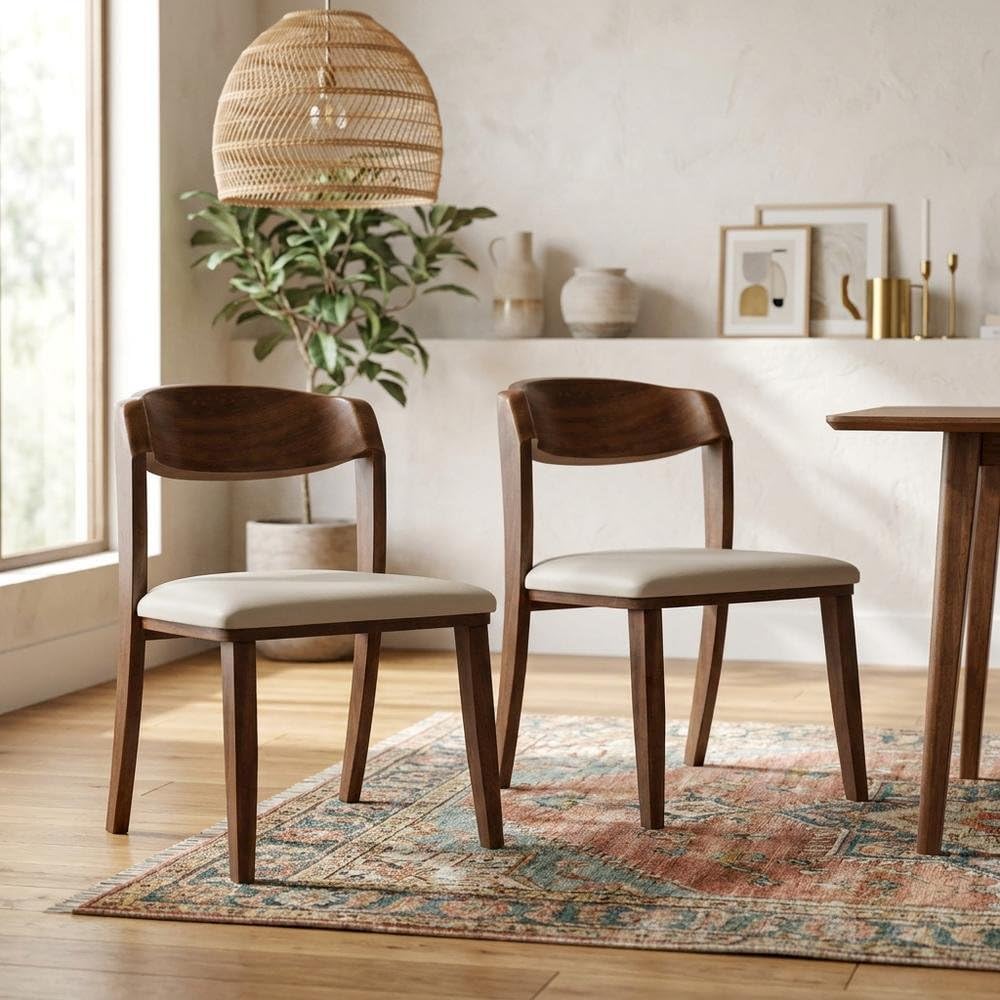 Abigail IV Rich Walnut Dining Chair Set of by Starlight Canyon Home – Solid Rubberwood, Solid Wood, Fabric, Brown, Pack of 2