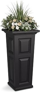 Mayne Newhaven 32in Self-Watering Tall Square Planter, Black | Self-watering, All season, Fade resistant, Reversible planting shelf, 15-year warranty