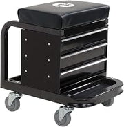 Omega-Lift Mechanic Stool with Wheels – Tool Box with Padded Chair Seat and Rolling Wheels for Garage – 450 Lbs Capacity