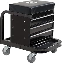 Omega-Lift Mechanic Stool with Wheels – Tool Box with Padded Chair Seat and Rolling Wheels for Garage – 450 Lbs Capacity