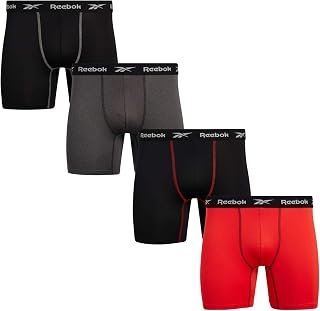 Reebok Men's Boxer Briefs – 4 Pack Quick Dry Moisture Wicking Performance Mens Underwear - Stretchy Soft Boxers for Men S-XL, Size Large, Black/Orange/Charcoal
