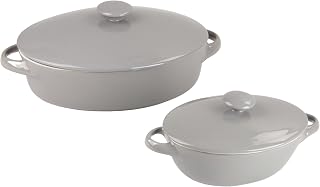 10 Strawberry Street Sienna Covered Casserole 10" and 7" Bakeware Set, Gray