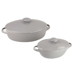 Sienna Covered Casserole 10" and 7" Bakeware Set by 10 Strawberry Street – 10" & 7", 10.0 inches, Stoneware, Gray, Pack of 2