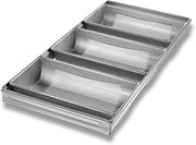 Chicago Metallic Hearth Bread Pan Set, 3-pan | 3-pan, 12-3/16" x 25-7/8" x 2-1/2" overall, (3) 11-1/2" x 6" pans, bottom & sidewall perforations, flat bottom, wire in rim