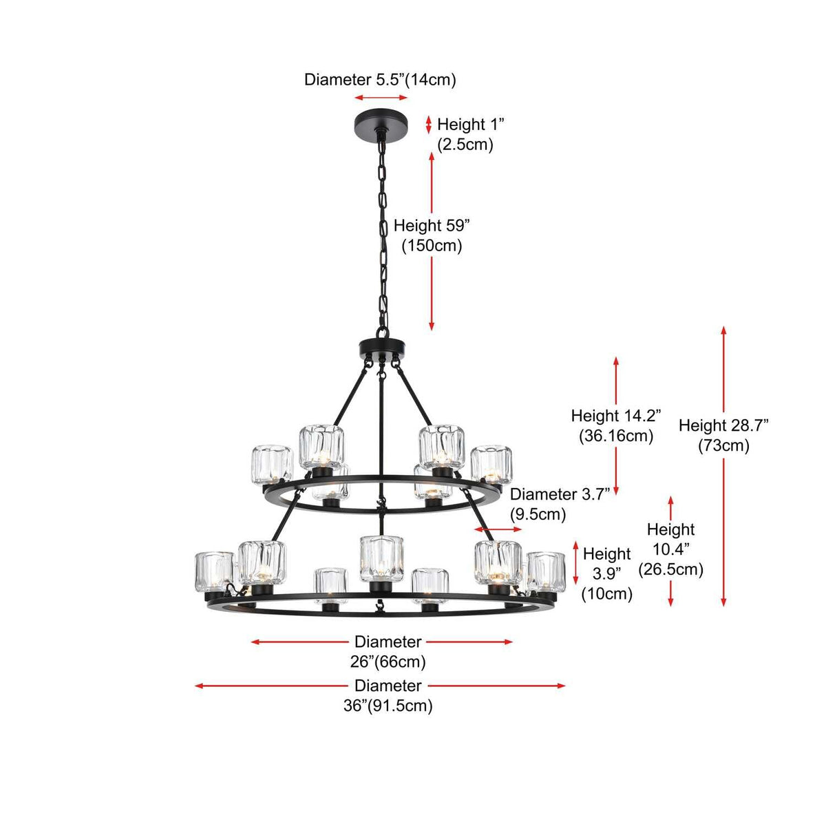 Cadence 15 Light Chandelier Black by Lighting Design – Iron, Black