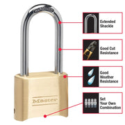 Set Your Own Combination Padlocks with Extra Long Shackles by Master Lock – Brass, Gold