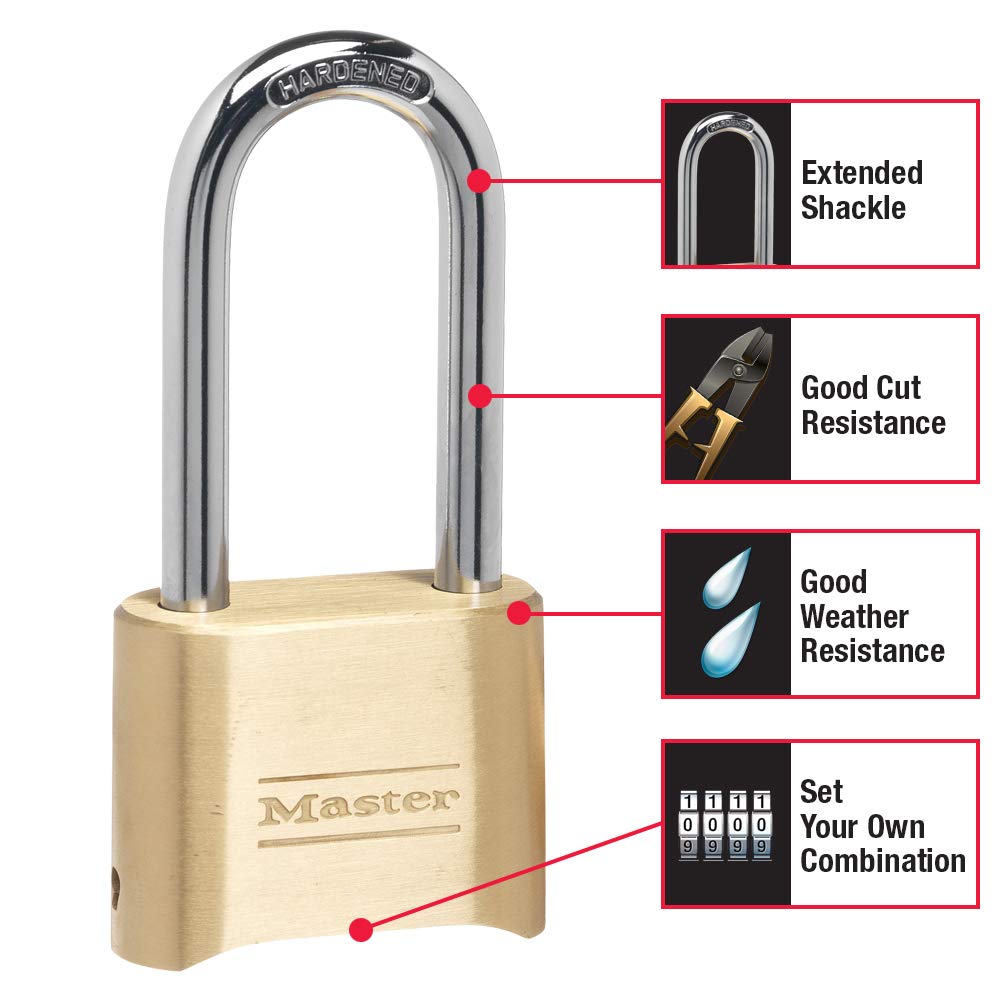 Set Your Own Combination Padlocks with Extra Long Shackles by Master Lock – Brass, Gold