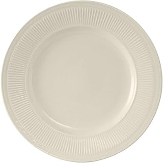 Tuxton China HEA-103 Plate, 10-1/4" Diameter, Round, Wide Rim, Embossed, Microwave and Dishwasher Safe, Oven Proof, Fully Vitrified, Ceramic, Hampshire, American White/Eggshell, Pack of 12