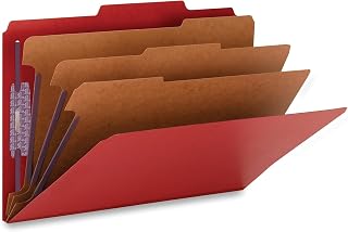 SMEAD Pressboard Classification File Folder with SafeSHIELD Fasteners, 3 Dividers, 3" Expansion, Legal Size, Bright Red, 10 per Box (19095)(Pack of 5)