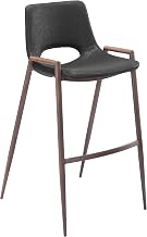 Zuo Desi Barstool (Set of 2) Black & Walnut, Black Barstool, Modern Style, Faux Leather, Plush and Durable Faux Leather Fabric, Steel, Indoor Bar, 20.7" W x 21.7" D x 39" H