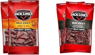 Jack Link's Beef Jerky, Sweet & Hot and Peppered, Flavorful Everyday Snack, Made with 100% Beef – 96% Fat Free, No Added MSG** – 9 Oz. (Pack of 4)