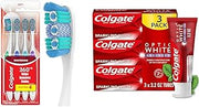 Colgate 360 Optic White Whitening Toothbrush, Adult Soft Toothbrush & Optic White Advanced Teeth Whitening Toothpaste, 2% Hydrogen Peroxide Toothpaste, Sparkling White, 3.2 Oz, 3 Pack
