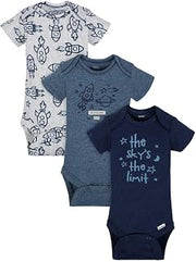 Gerber Blue Organic Cotton Baby Boy Bodysuits 3-Pack (0-3 Months)