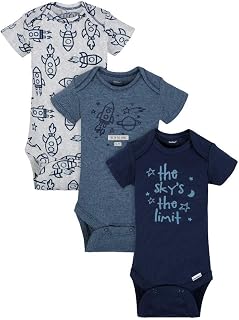 Gerber Blue Organic Cotton Baby Boy Bodysuits 3-Pack (0-3 Months)