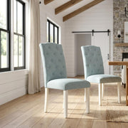 Linen-Upholstered Parsons Dining Chair High-Back by Furnifact – Wood, Linen White, Pack of 2