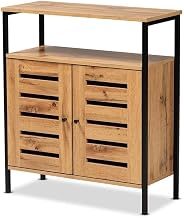 Vander MODERNOAK Brown Finished Wood and Black Metal 2-Door Shoe Cabinet