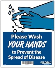 Global Industrial Wash Hands to Prevent Disease Sign, 8"W x 10"H, Wall Adhesive