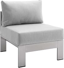 Gray Fabric Aluminum Outdoor Patio Armless Chair, Comfortable Backrest, Seat Cushion, Lightweight, Durable Construction for Outdoor Lounge