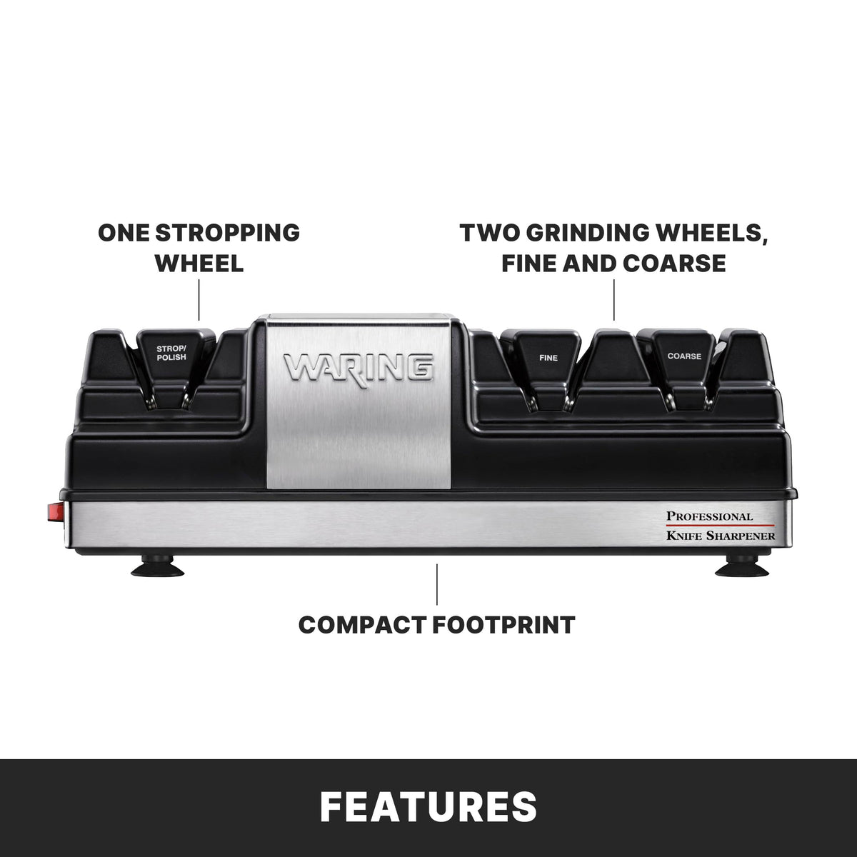 Commercial Professional Knife Sharpener with 3 Stations by Waring – One Size, Plastic, Black, Model WKS800