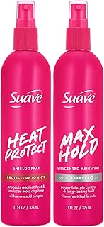 Suave Hair Styling Products Variety 2-Pack – Heat Protection Spray for Hair + Max Hold Unscented Hairspray, Non-Aerosol, 11 Oz Ea