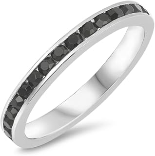 3mm Full Eternity Band Channel Setting Round Simulated Stone 925 Sterling Silver Choose Color