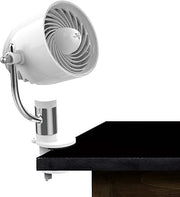 Vornado Pivot Clip Personal Air Circulator, 3-Speed, Portable Desk Fan with Multi-Surface Clip, 360-Degree Adjustable Axis, 9 in Tall, 4 in Diameter, Whisper Quiet, Ice White